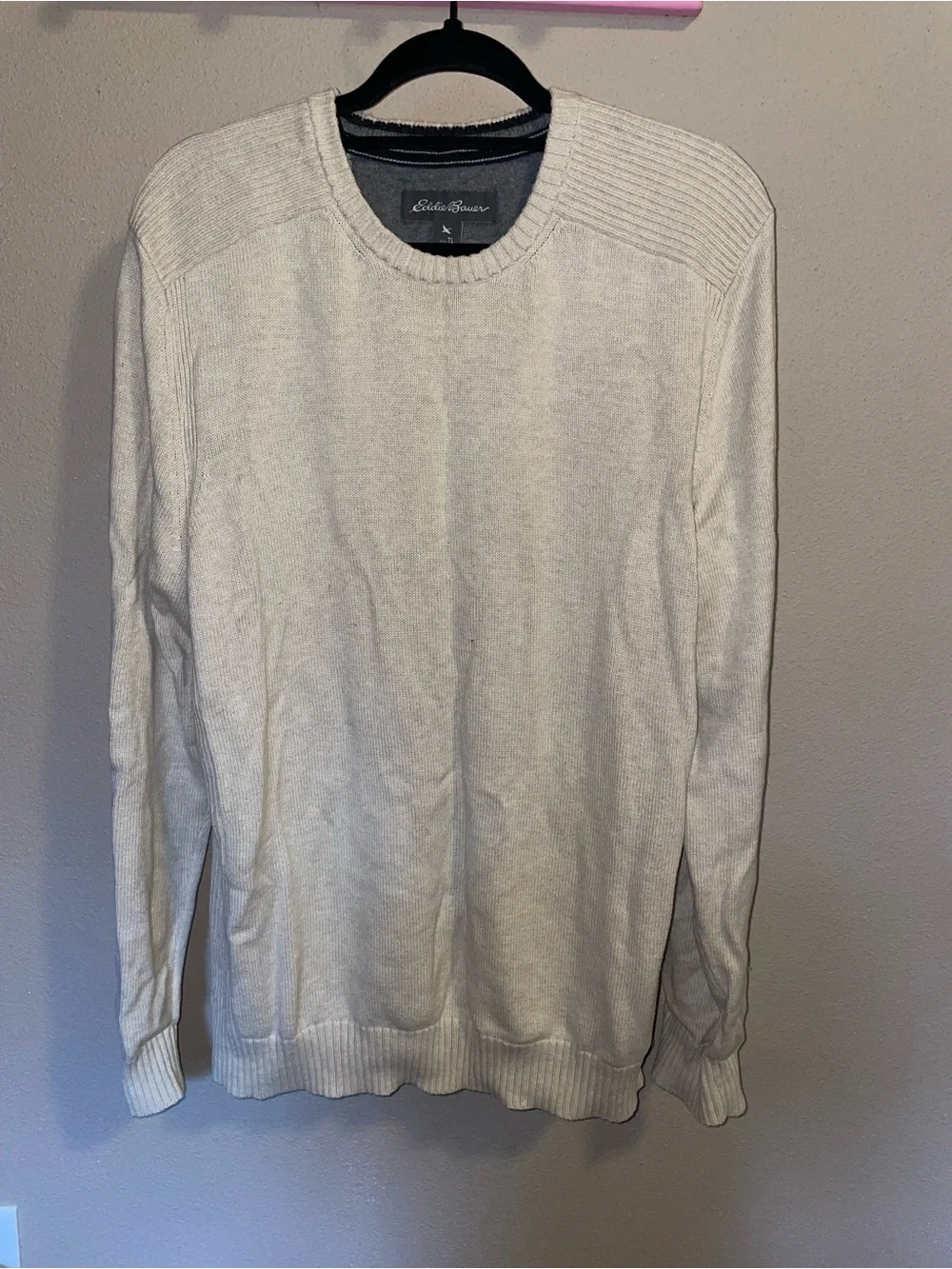 Eddie Bauer Men's Cream-Colored Crewneck Knit Sweater